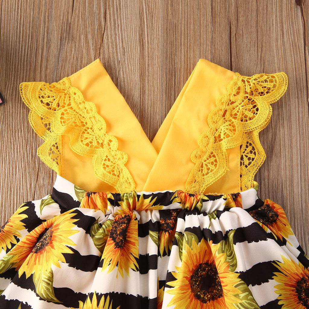 Newborn Baby Girl Lace Ruffle Sunflower Romper Set