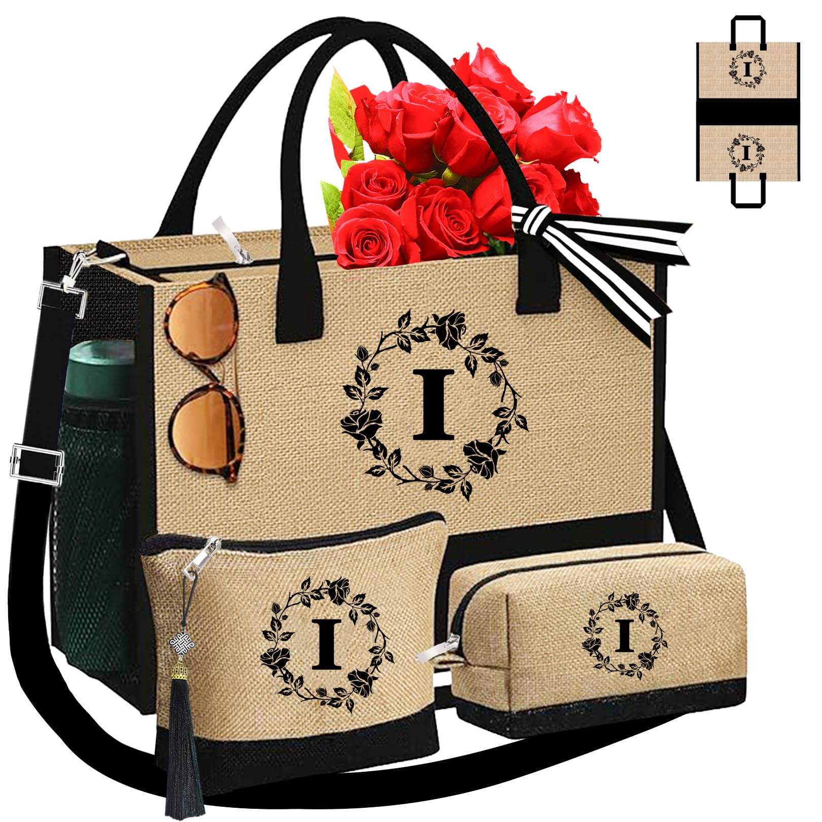 Isla Tote Bags 3Pcs Unique  Jute & Makeup Bag Tote Bags