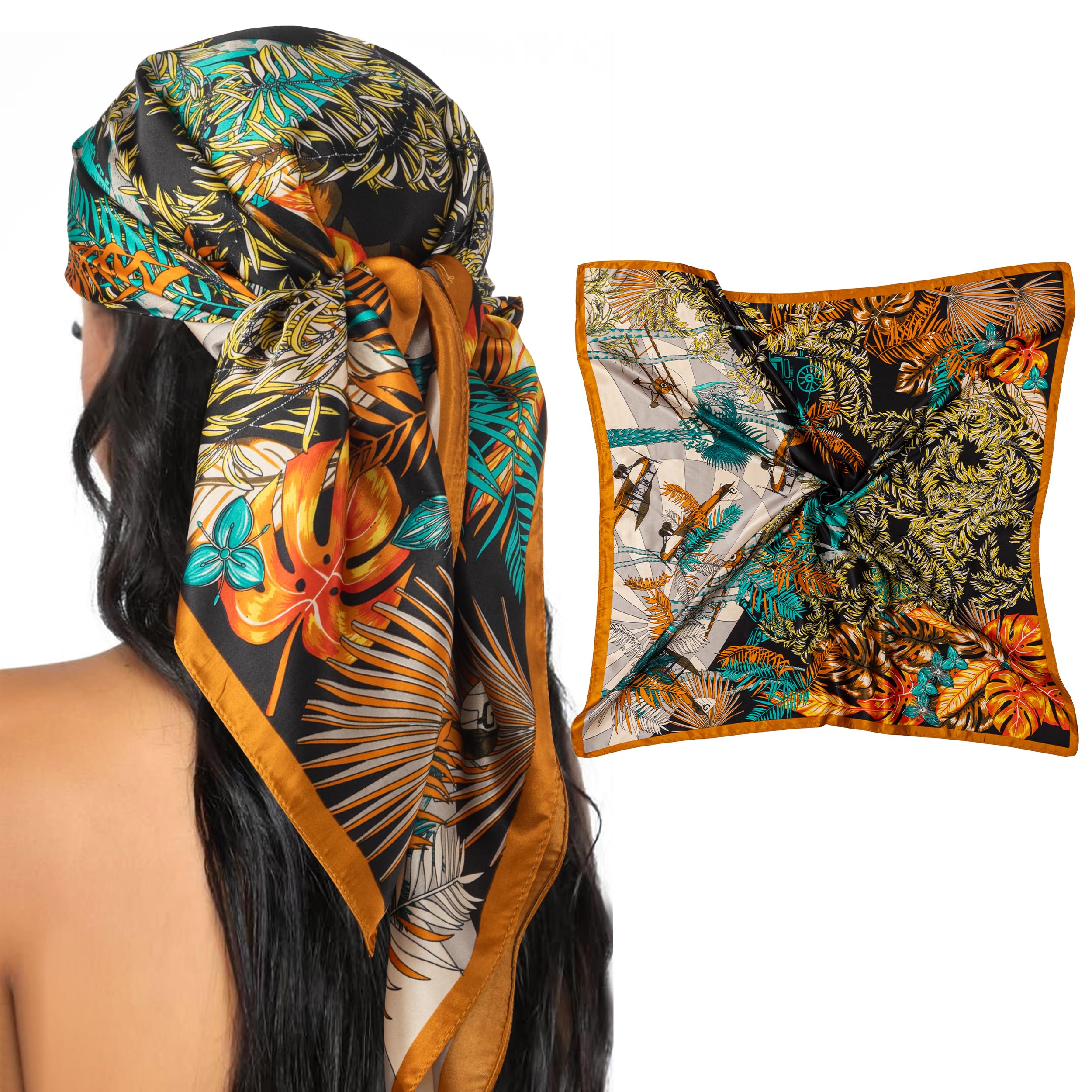 HBselect 35" Head Scarf for Women Hair Scarf Silk Like Satin Square Scarf Bandanas Hair Wraps Headscarf for Sleeping