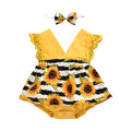 Newborn Baby Girl Lace Ruffle Sunflower Romper Set